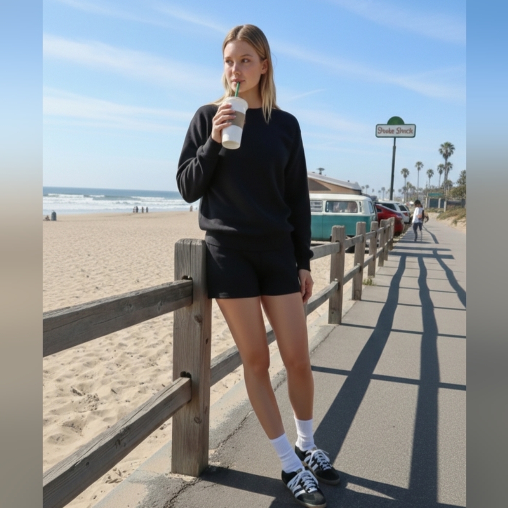 TNA Cozy AF Black Crewneck Sweatshirt